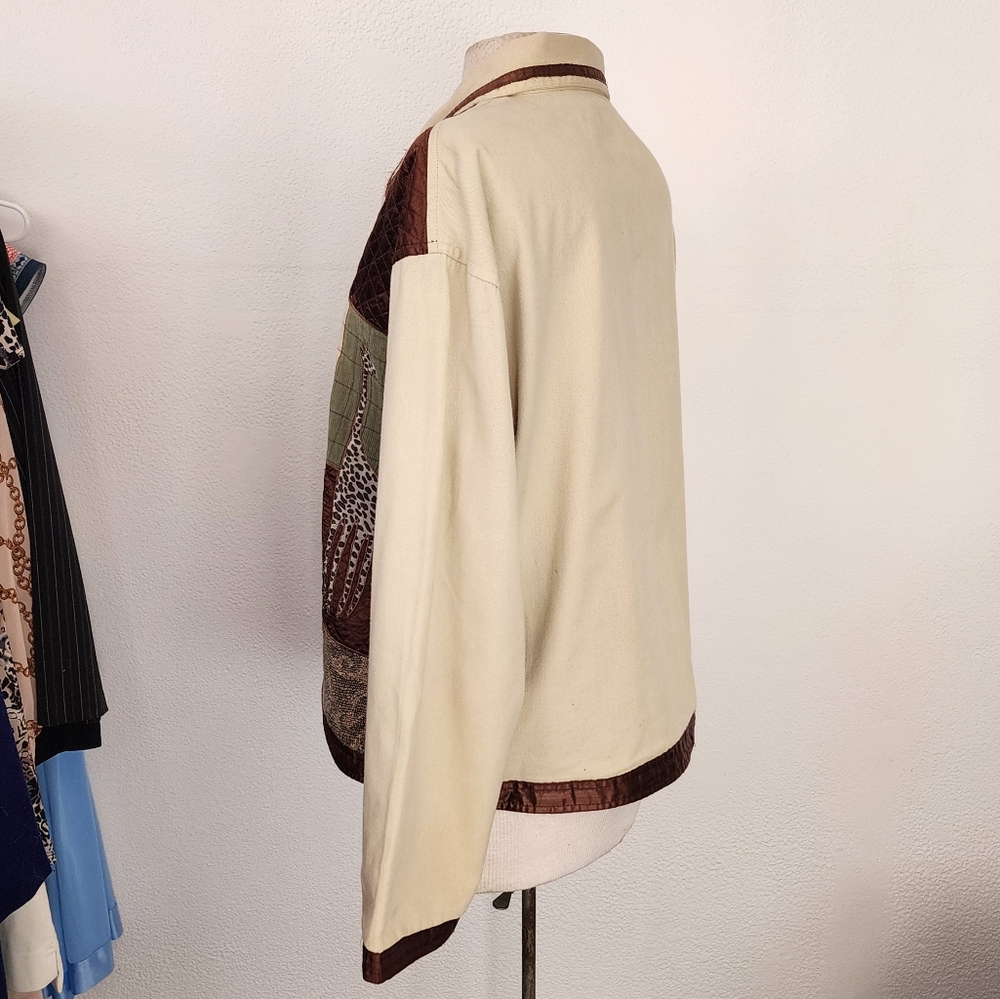 New Direction Jacket 100% Cotton Safari Zebra Patchwork Cream Multi Size XL - Picture 9 of 14